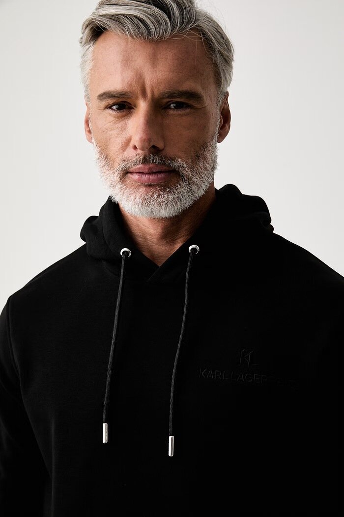 Karl Lagerfeld суичър с качулка мъжки с памук черен 563900.705018