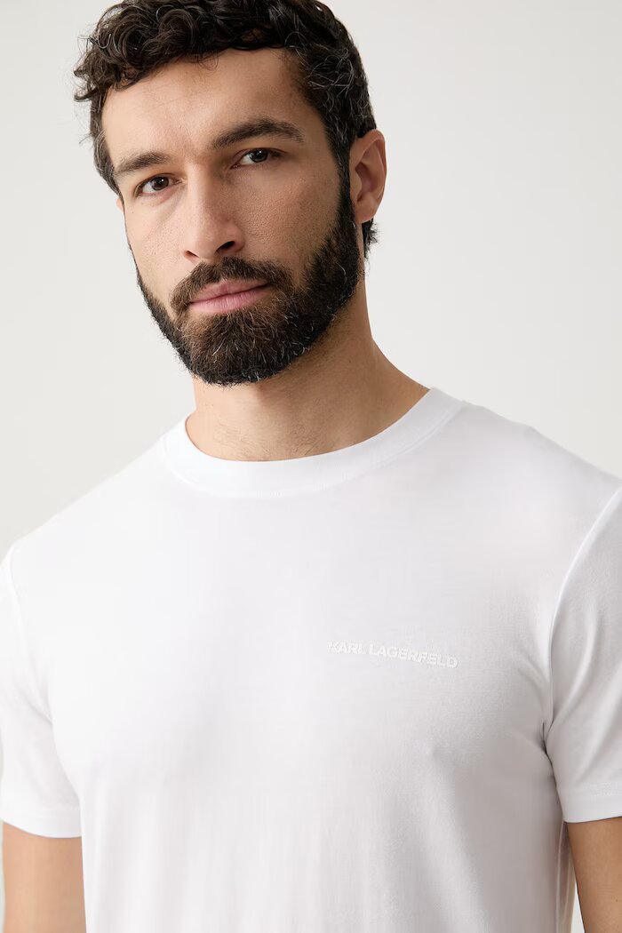 Karl Lagerfeld тениска basic мъжка от памук с еластан 2 броя бяла A1M47097