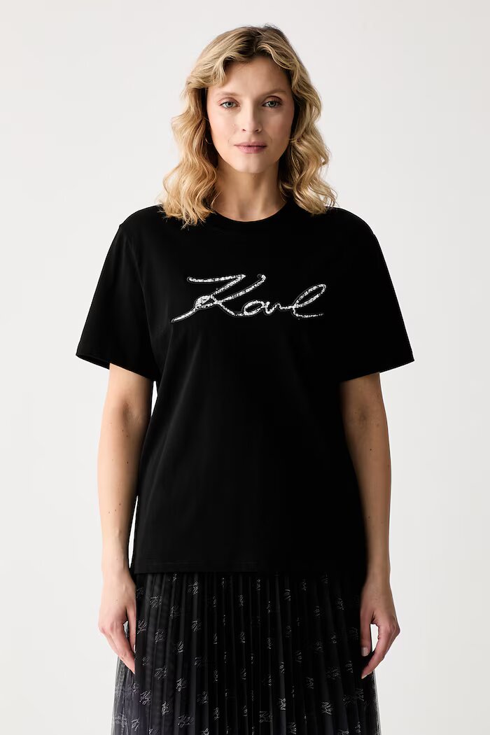 Karl Lagerfeld тениска дамска от памук черна B3W17089