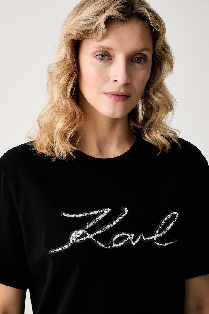 Karl Lagerfeld тениска дамска от памук черна B3W17089
