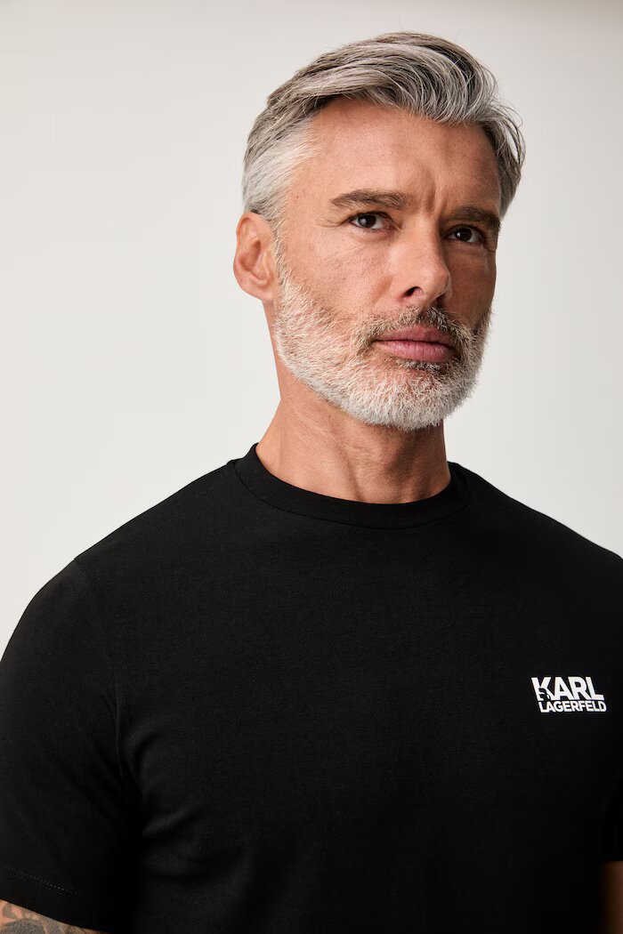 Karl Lagerfeld тениска мъжка от памук с еластан черна 563235.755781