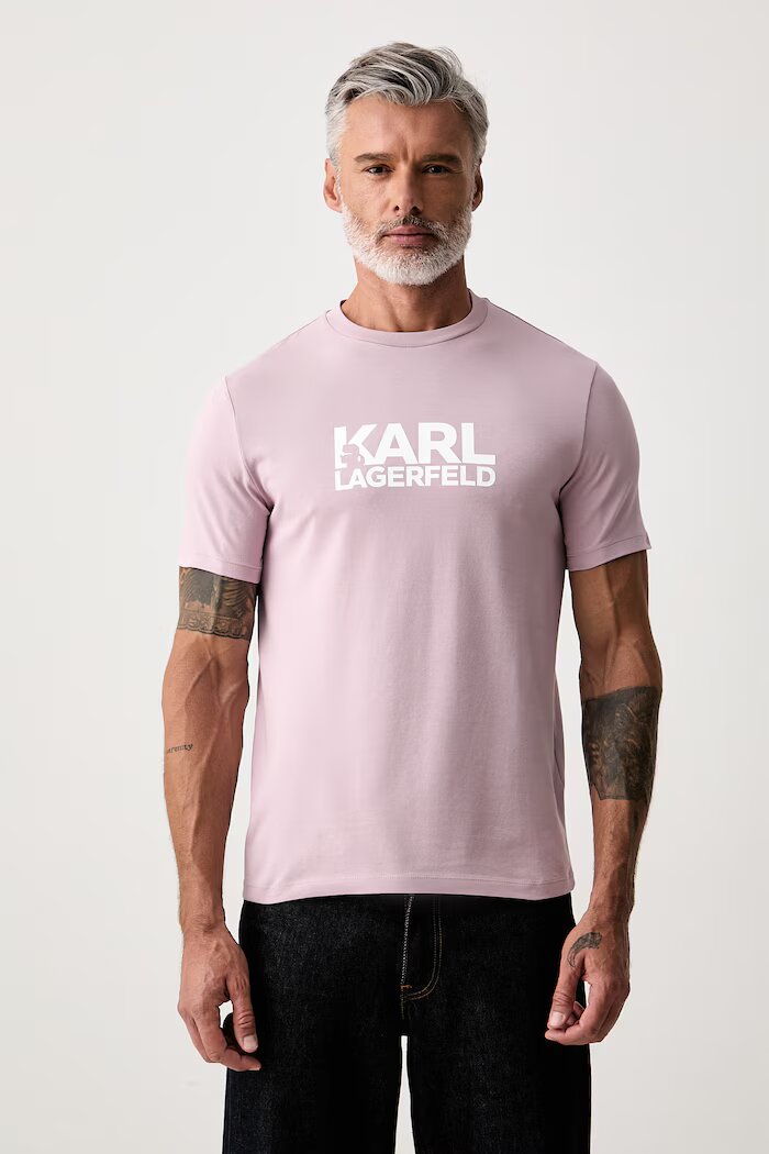 Karl Lagerfeld тениска мъжка от памук с еластан розова 563235.755780