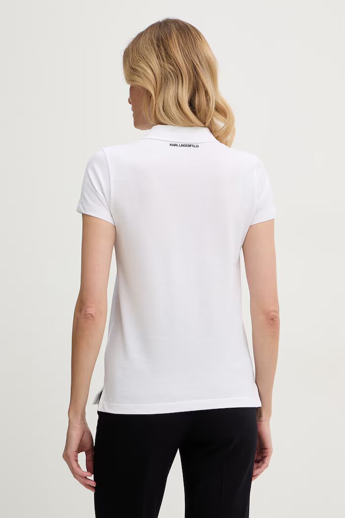 Karl Lagerfeld тениска с яка дамска памучна IKON бяла B2W17098