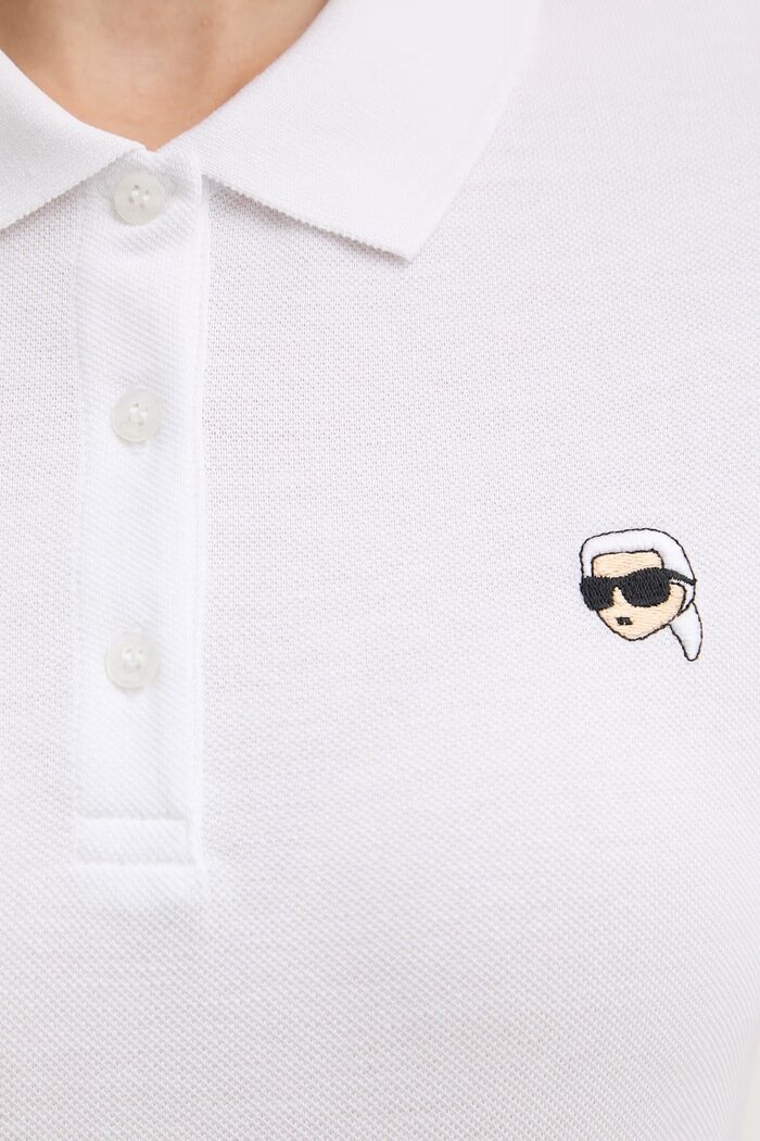 Karl Lagerfeld тениска с яка дамска памучна IKON бяла B2W17098