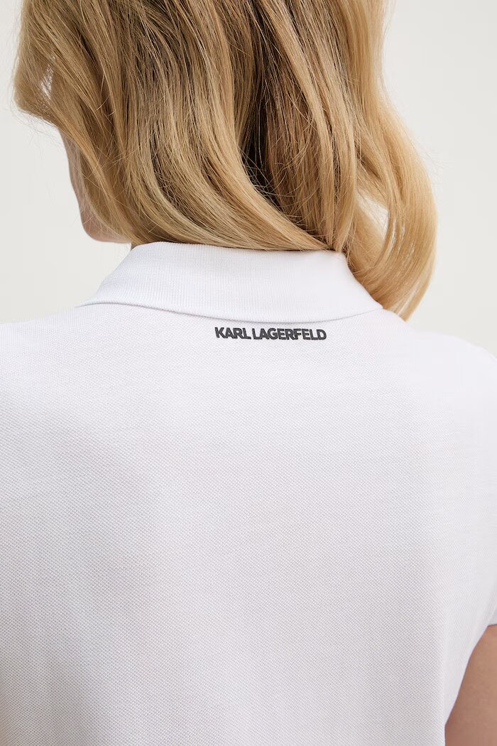 Karl Lagerfeld тениска с яка дамска памучна IKON бяла B2W17098