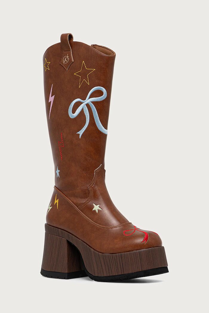 Koi Footwear ботуши под коляното с платформа дамски Jettison Chunky Cowboy Boots кафяви PW02