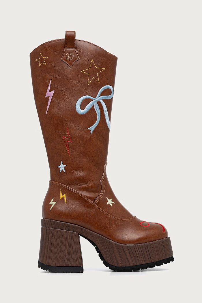 Koi Footwear ботуши под коляното с платформа дамски Jettison Chunky Cowboy Boots кафяви PW02