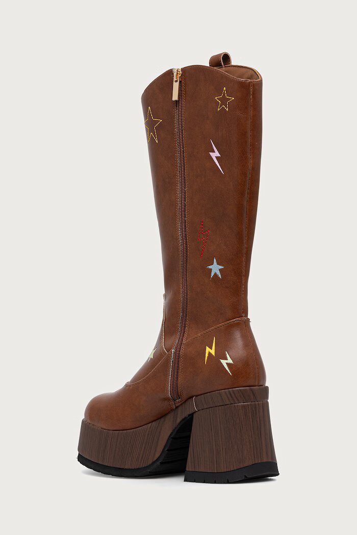Koi Footwear ботуши под коляното с платформа дамски Jettison Chunky Cowboy Boots кафяви PW02