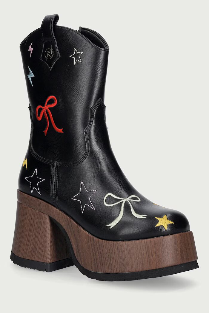Koi Footwear каубойски ботуши със скосена пларформа дамски Lassitude Chunky Cowboy Boots черни PW03