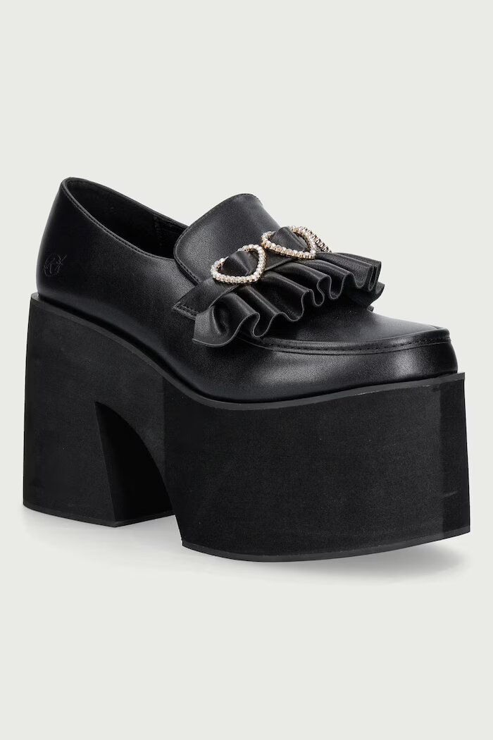 Koi Footwear мокасини с дебел ток Dark Delights Chunky Heart Shoes черни GW02