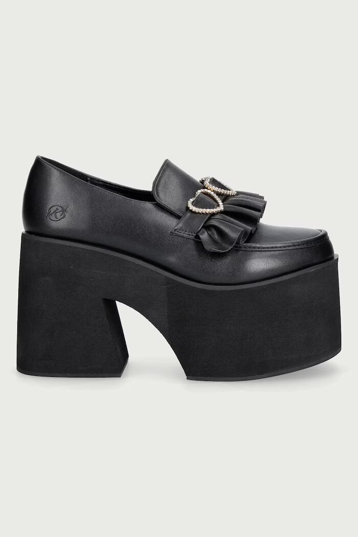 Koi Footwear мокасини с дебел ток Dark Delights Chunky Heart Shoes черни GW02