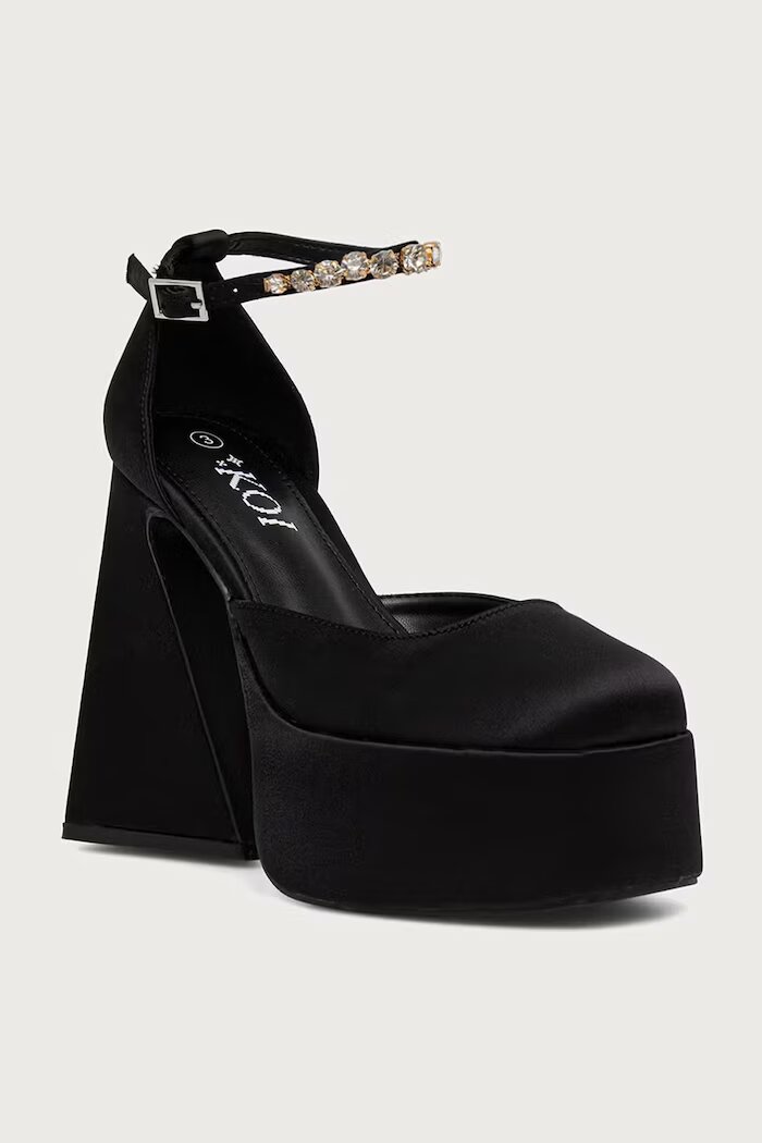 Koi Footwear обувки с дебел ток Gilda Satin Platform Jewel Heels черни MC23