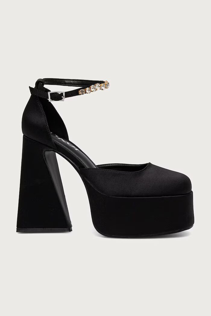 Koi Footwear обувки с дебел ток Gilda Satin Platform Jewel Heels черни MC23
