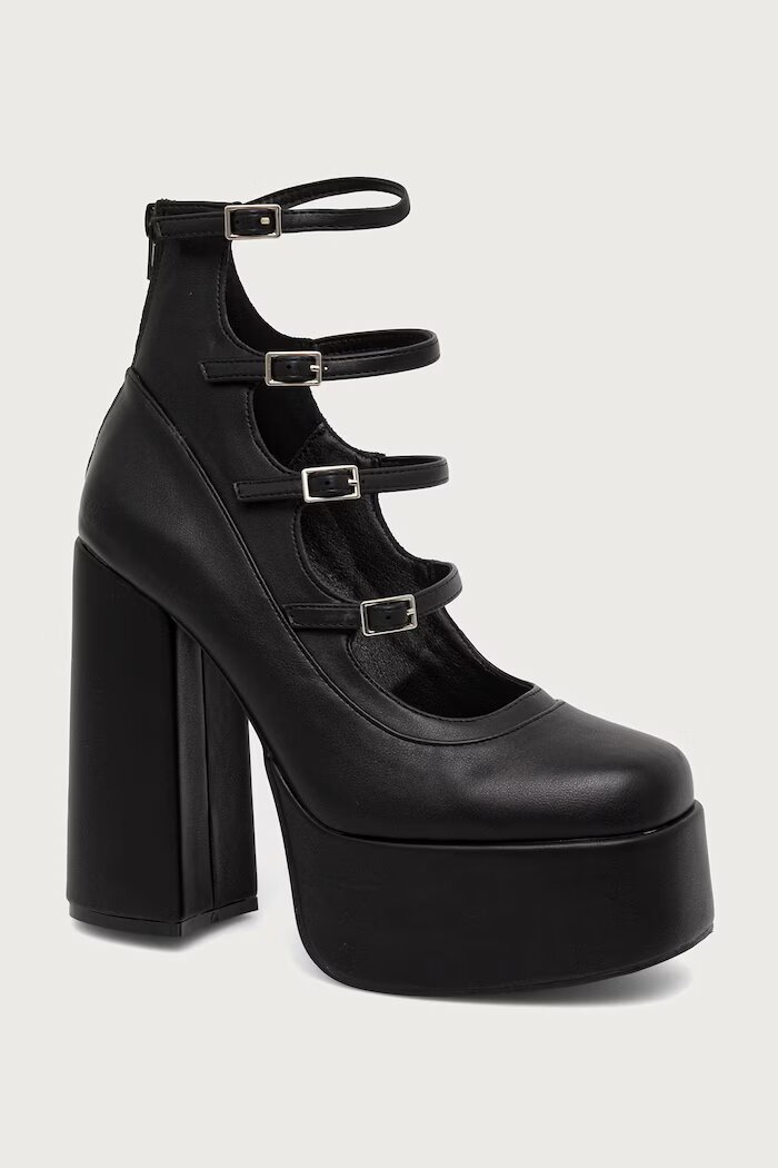 Koi Footwear обувки с дебел ток Gurren Strappy Platform черни DBP17