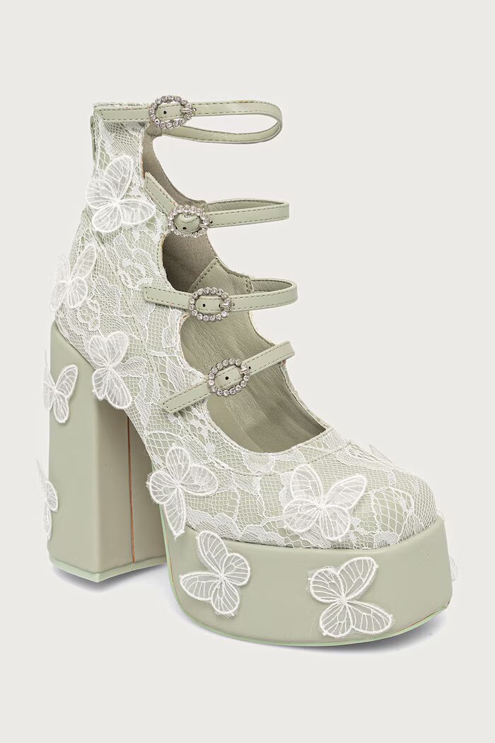 Koi Footwear обувки с дебел ток с дебел ток Wild Lotus Butterfly Lace Platform зелени DBP47
