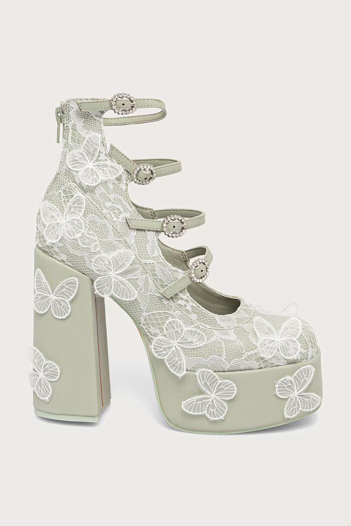 Koi Footwear обувки с дебел ток с дебел ток Wild Lotus Butterfly Lace Platform зелени DBP47