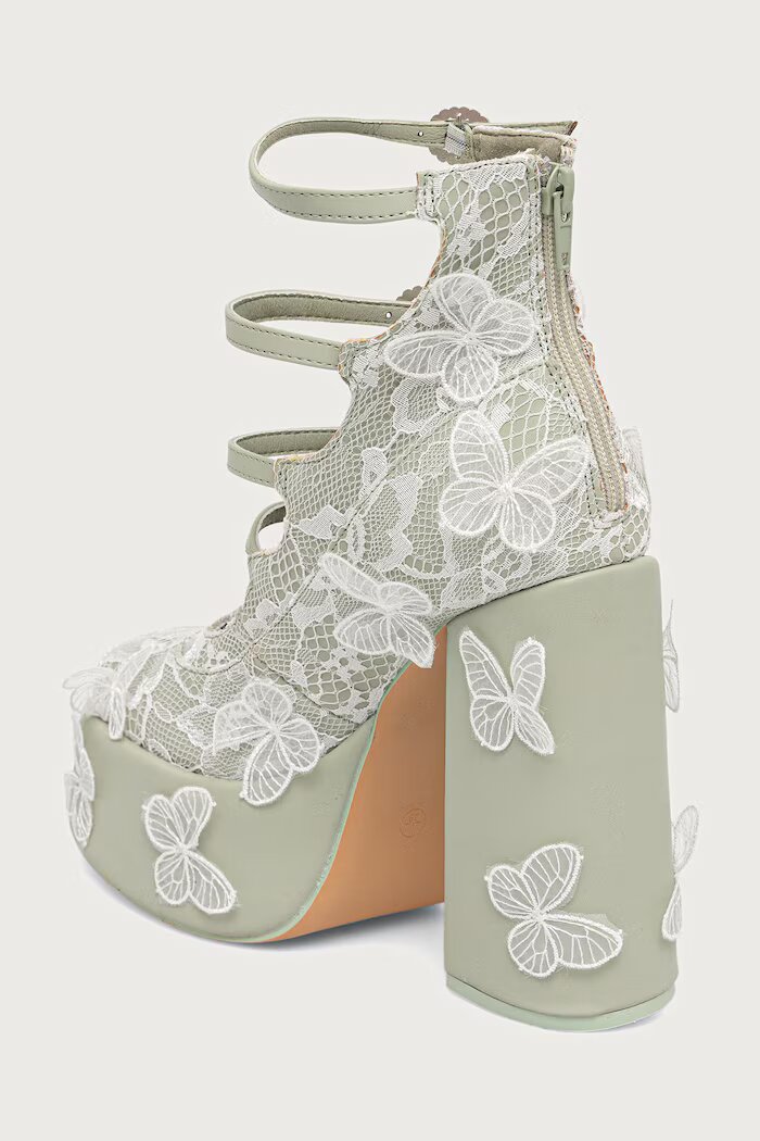 Koi Footwear обувки с дебел ток с дебел ток Wild Lotus Butterfly Lace Platform зелени DBP47