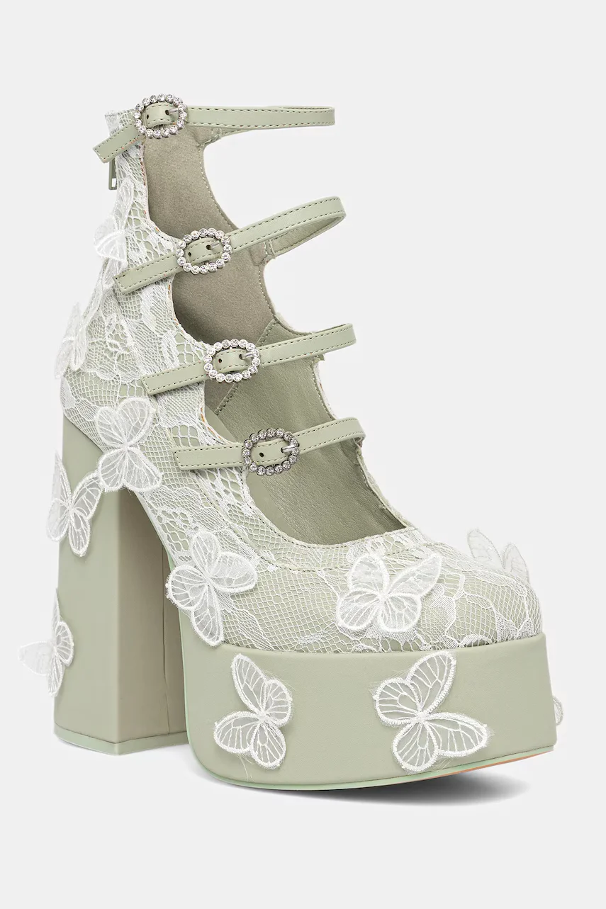 Koi Footwear Обувки с дебел ток Wild Lotus Butterfly Lace Platform Heels