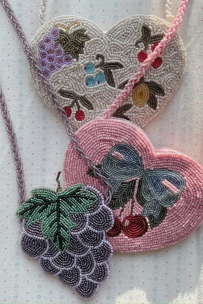 Konges Sløjd BEADED HEART BAG розова KS104220