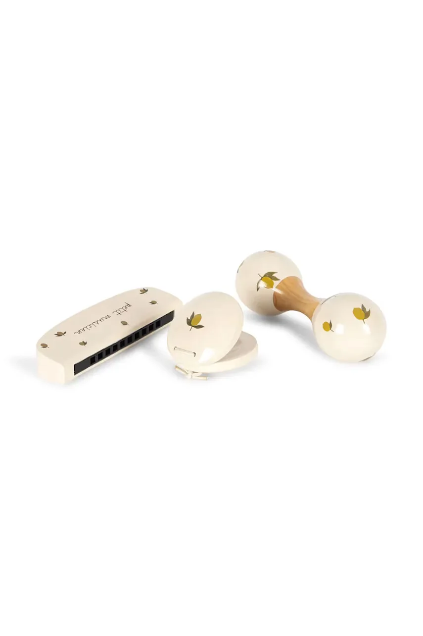 Konges Sløjd Бебешка дървена играчка MUSIC SET PETIT LEMON GLOSSY FSC (3 броя)