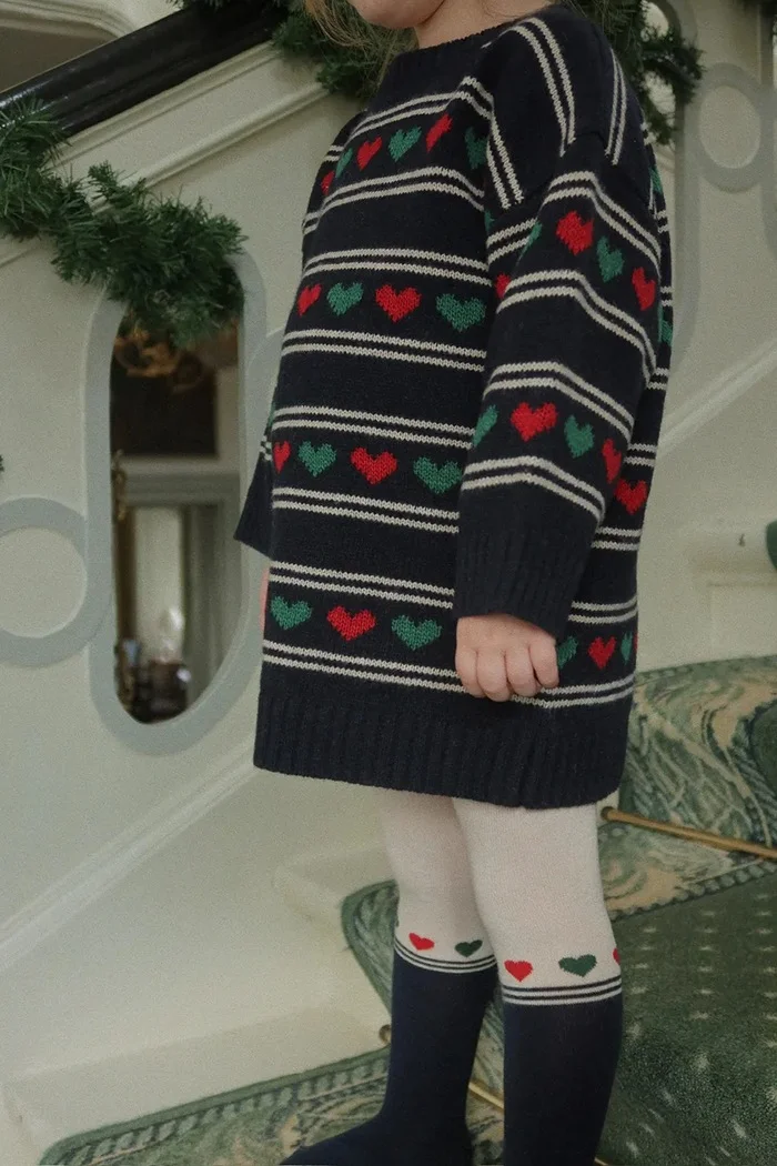 Konges Sløjd Детска рокля с вълна BELOU KNIT DRESS в тъмносиньо къса със стандартна кройка KS104227