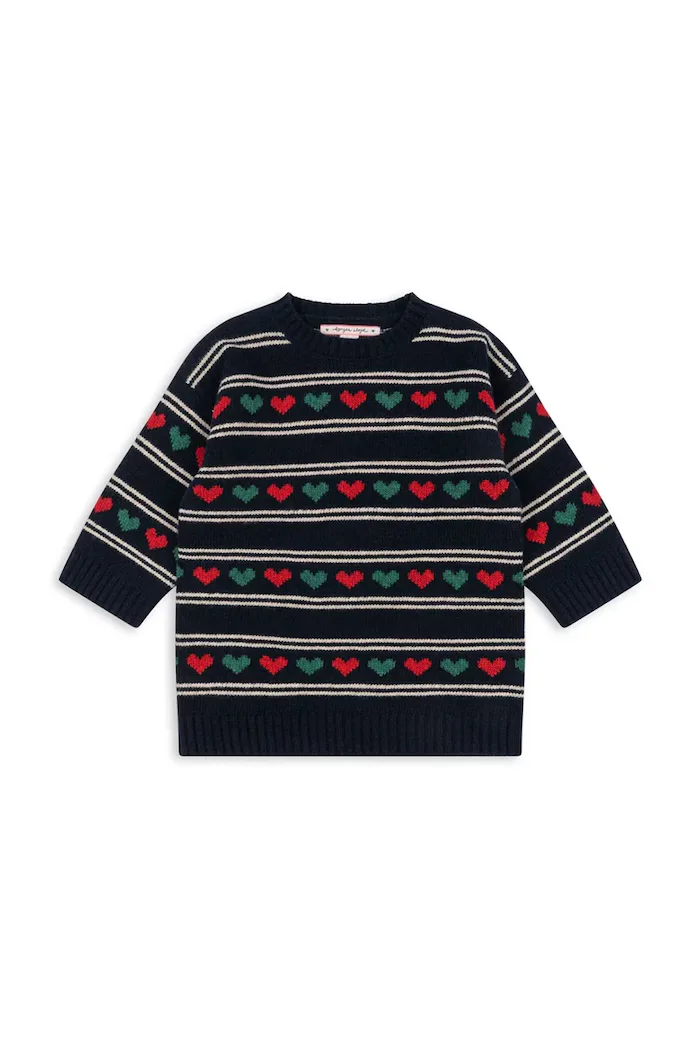 Konges Sløjd Детска рокля с вълна BELOU KNIT DRESS в тъмносиньо къса със стандартна кройка KS104227