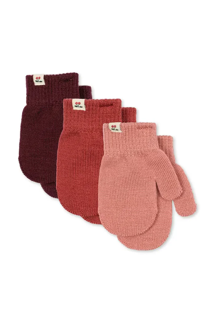 Konges Sløjd ръкавици за деца с вълна 3 PACK FILLA MITTENS розови KS105675