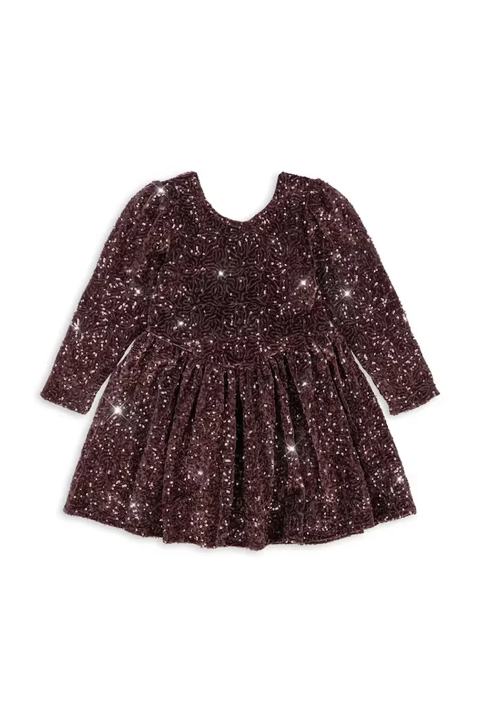 Konges Sløjd разкроена рокля от кадифе VIOLA DRESS кафява с пайети KS106646