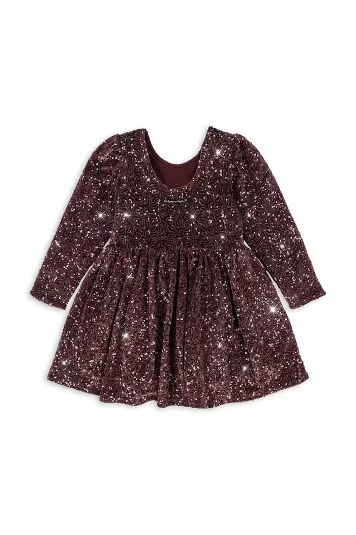 Konges Sløjd разкроена рокля от кадифе VIOLA DRESS кафява с пайети KS106646