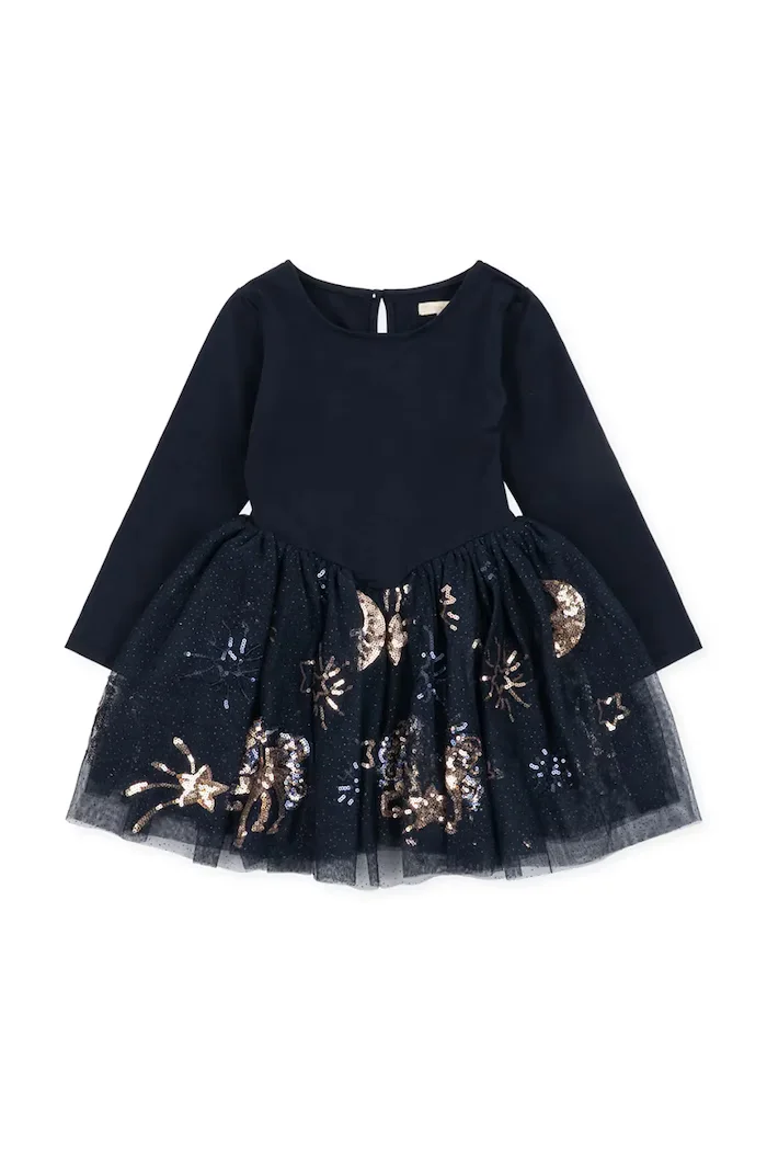 Konges Sløjd разкроена рокля с памук YVONNE BALLERINA DRESS GRS тъмносиня KS106331