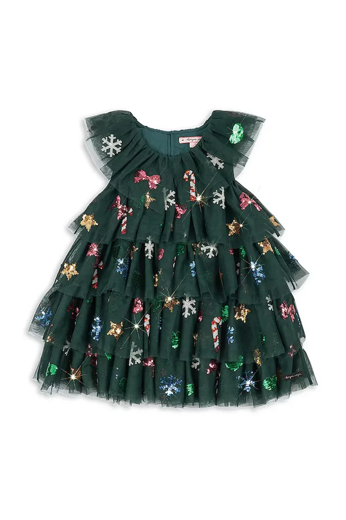 Konges Sløjd разкроена рокля YVONNE CHRISTMAS DRESS зелена с празничен десен KS108137