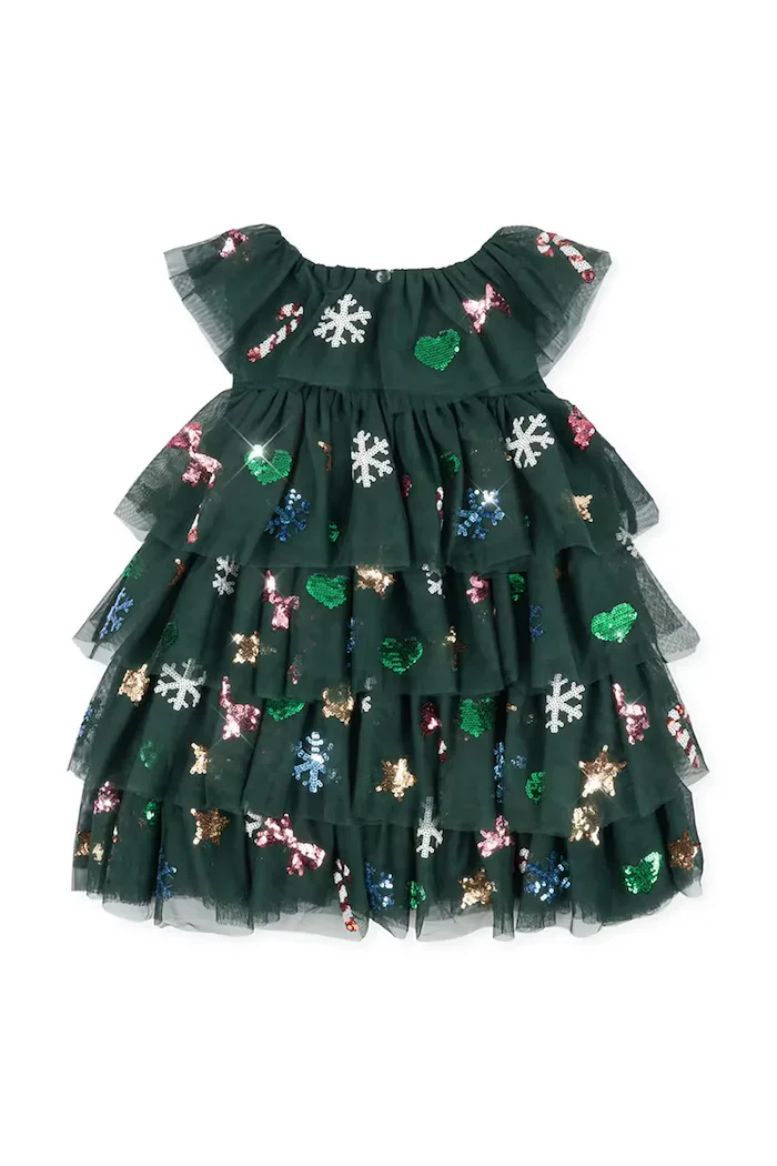 Konges Sløjd разкроена рокля YVONNE CHRISTMAS DRESS зелена с празничен десен KS108137