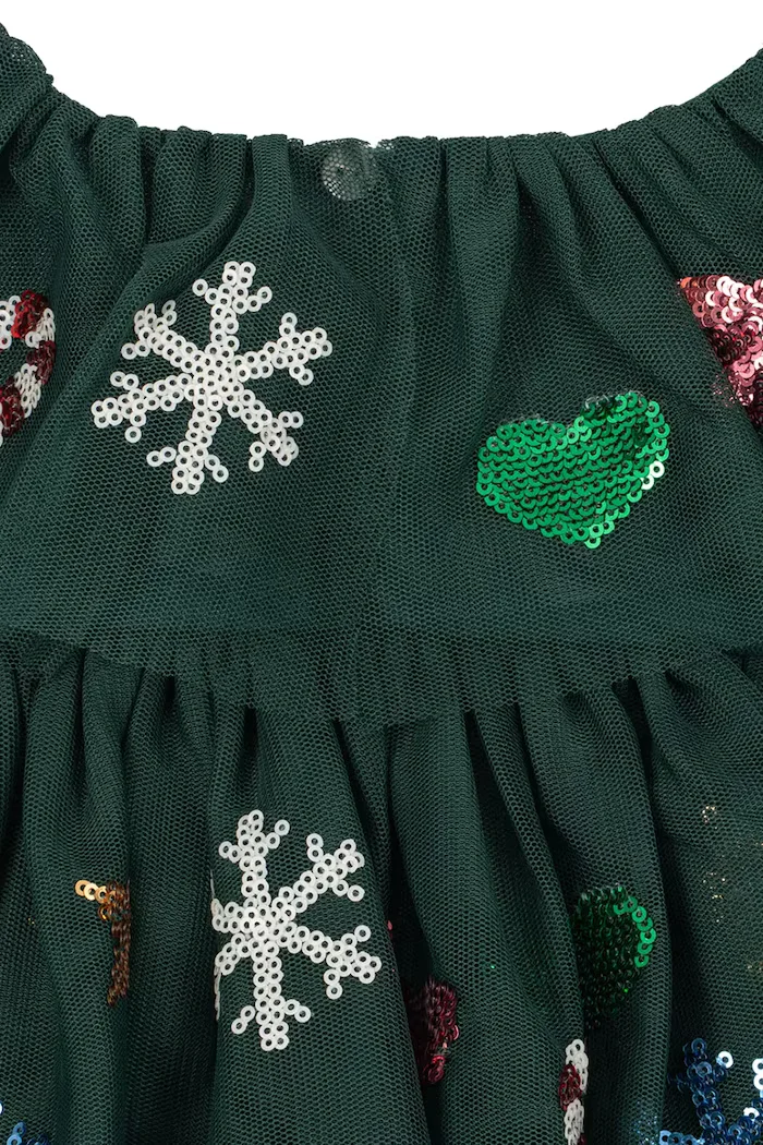 Konges Sløjd разкроена рокля YVONNE CHRISTMAS DRESS зелена с празничен десен KS108137