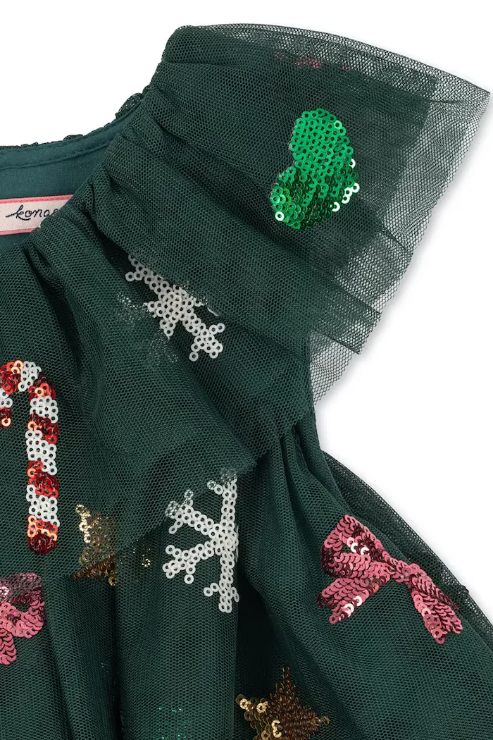 Konges Sløjd разкроена рокля YVONNE CHRISTMAS DRESS зелена с празничен десен KS108137