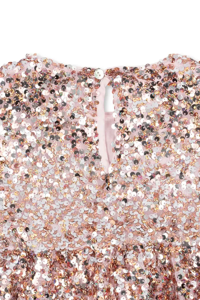 Konges Sløjd рокля babydoll LILA SEQUINS DRESS розова с пайети KS107391