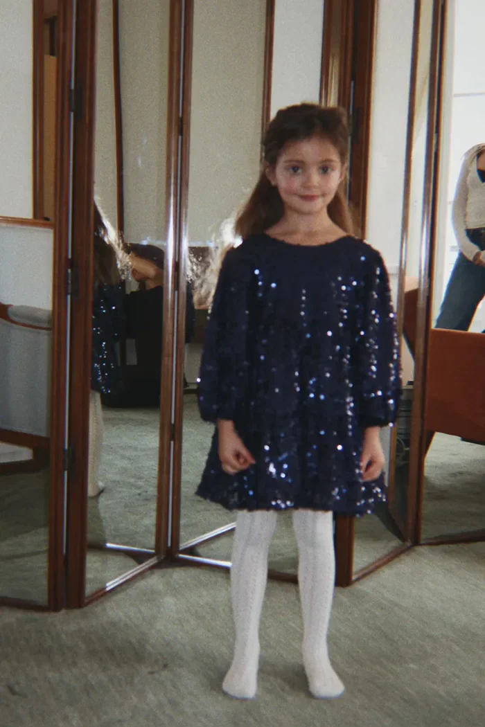 Konges Sløjd рокля LILA SEQUINS BOW DRESS тъмносиня KS106100