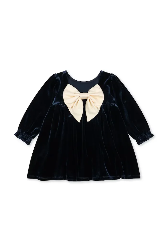 Konges Sløjd рокля от кадифе GIA BOW DRESS GRS тъмносиня с изчистена шарка KS108494