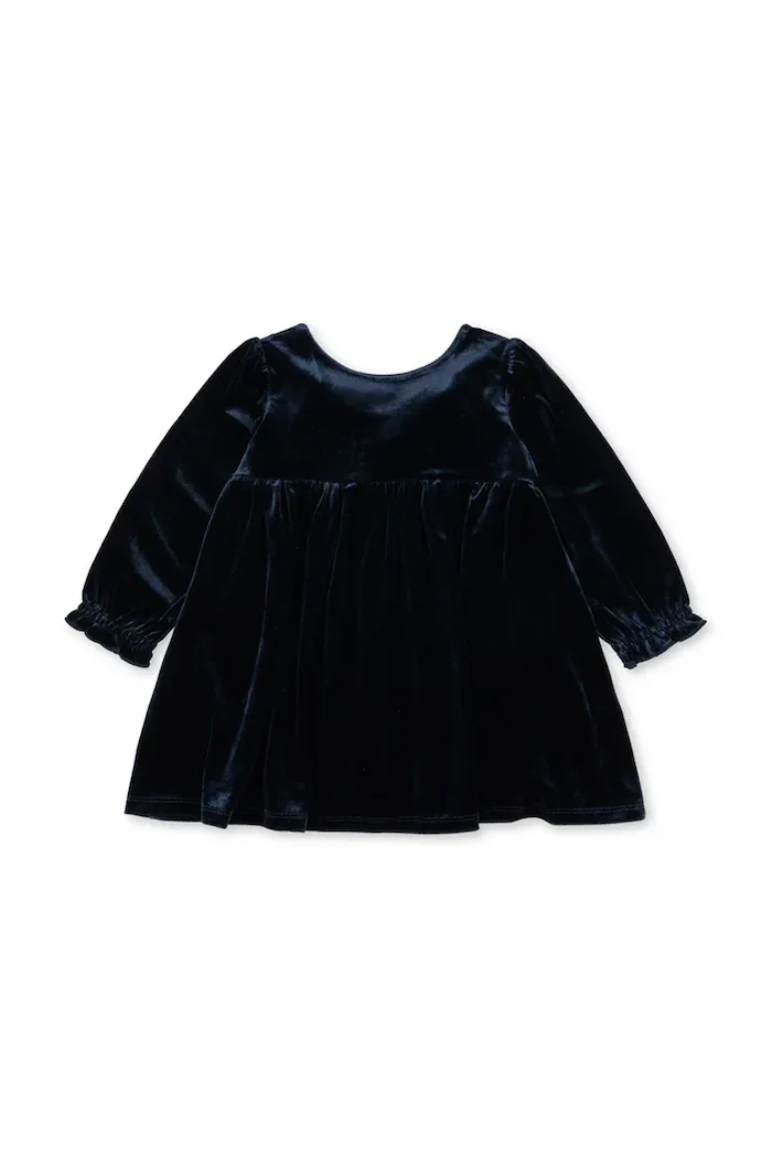 Konges Sløjd рокля от кадифе GIA BOW DRESS GRS тъмносиня с изчистена шарка KS108494