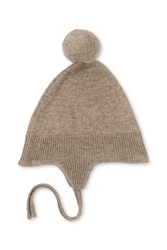 Konges Sløjd шапка с помпон за деца от вълнена материя MATTOU KNIT HELMET кафява KS106150