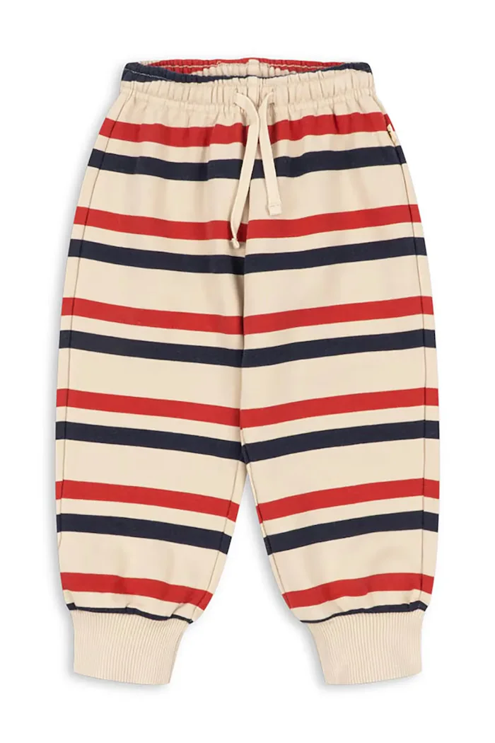 Konges Sløjd спортен панталон за деца от памук LOU STRIPE SWEAT PANTS GOTS бежов със стандартна талия KS106117