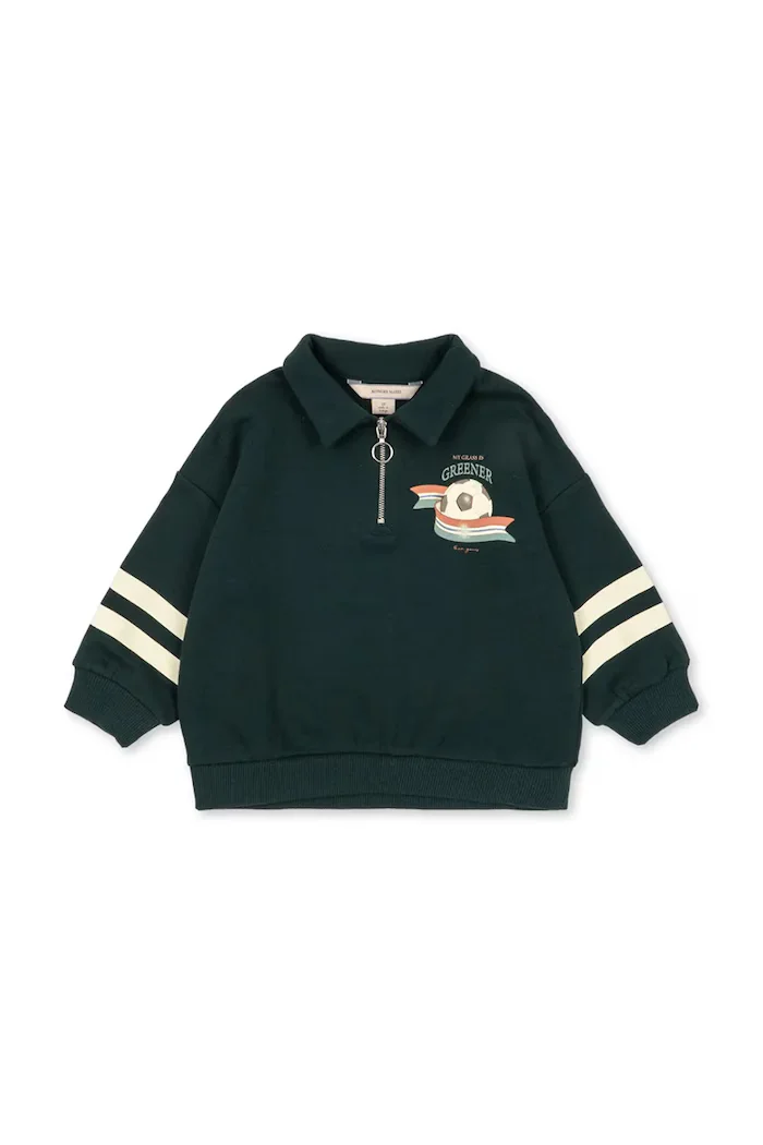 Konges Sløjd суичър за деца от памук LOUPY HALF ZIP POLO OCS зелен KS107613