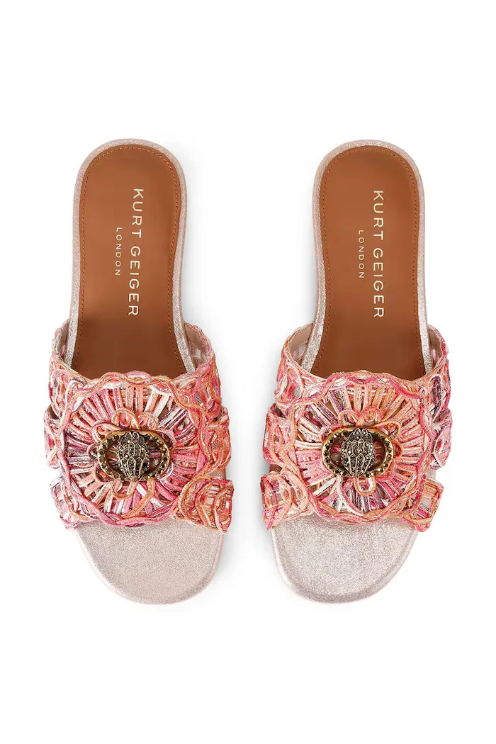 Kurt Geiger London чехли дамски Chelsea Woven Flat Sdl оранжеви 5600557999