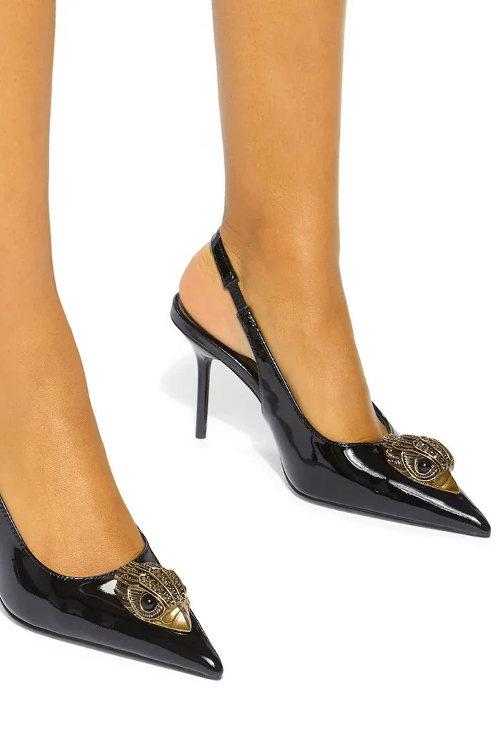 Kurt Geiger London Кожени обувки с тънък ток Large Eagle Sling в черно 5386400309