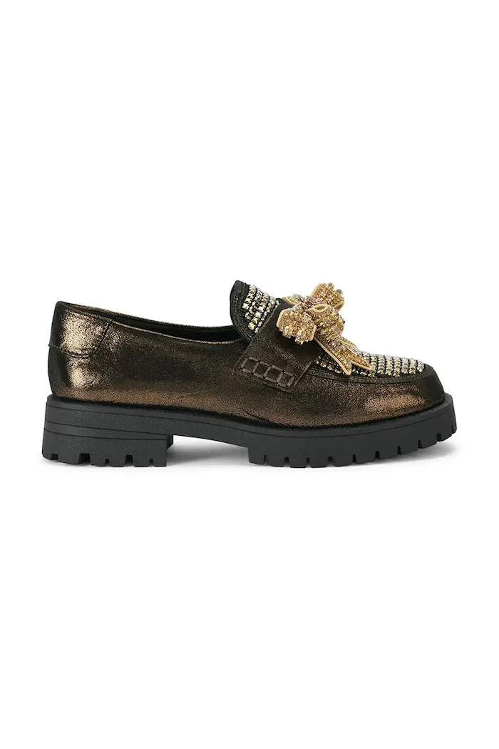 Kurt Geiger London лоуфъри дамски от кожа Bow Crystal Loafer зелени 5388460109