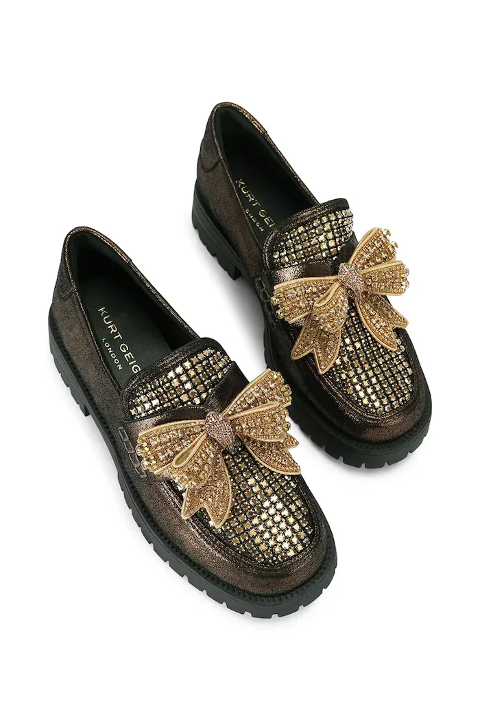 Kurt Geiger London лоуфъри дамски от кожа Bow Crystal Loafer зелени 5388460109