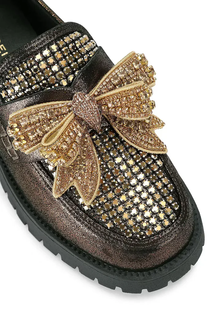 Kurt Geiger London лоуфъри дамски от кожа Bow Crystal Loafer зелени 5388460109