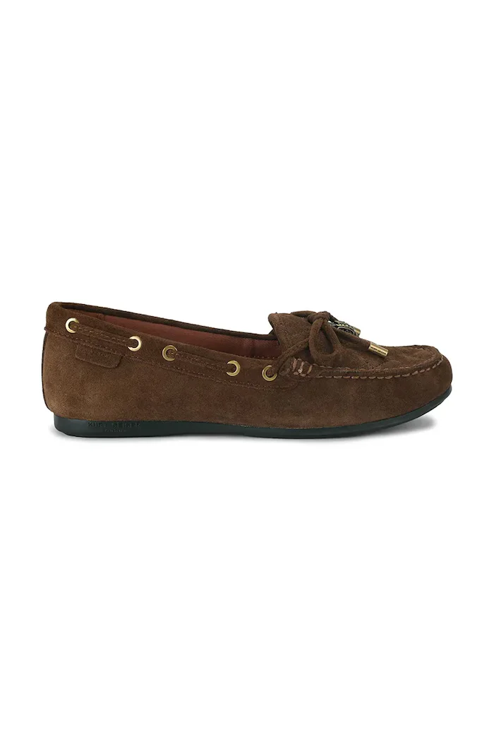 Kurt Geiger London мокасини дамски от велур Eagle Moccasin кафяви 9790830209