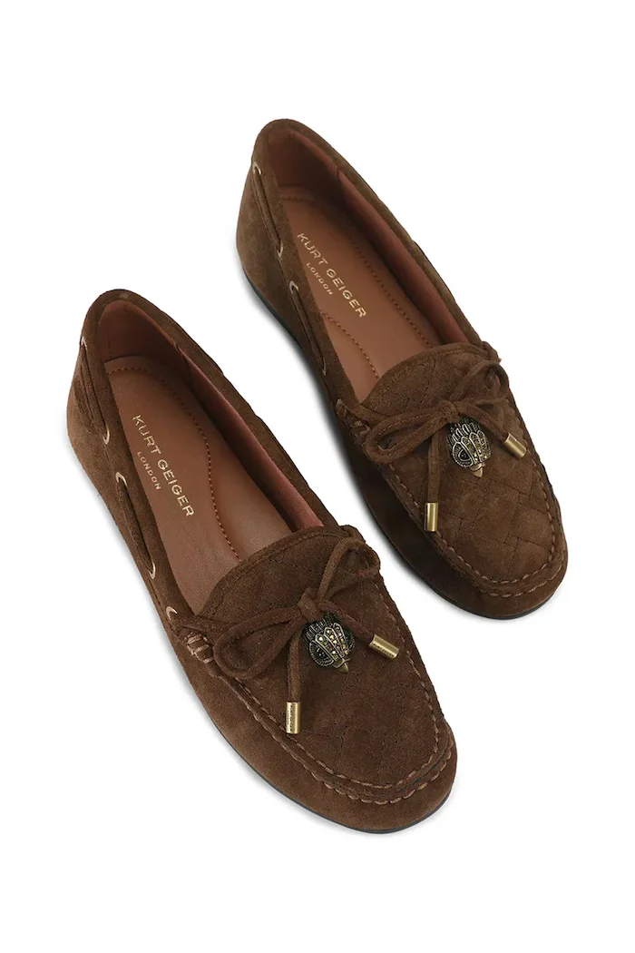 Kurt Geiger London мокасини дамски от велур Eagle Moccasin кафяви 9790830209