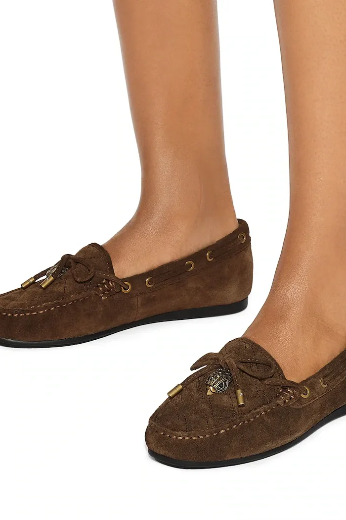 Kurt Geiger London мокасини дамски от велур Eagle Moccasin кафяви 9790830209