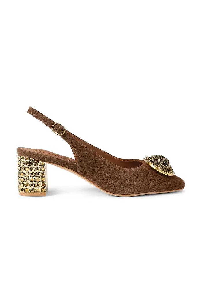 Kurt Geiger London обувки с дебел ток с отворена пета от велур Chelsea Block Slingback кафяви 3415030209